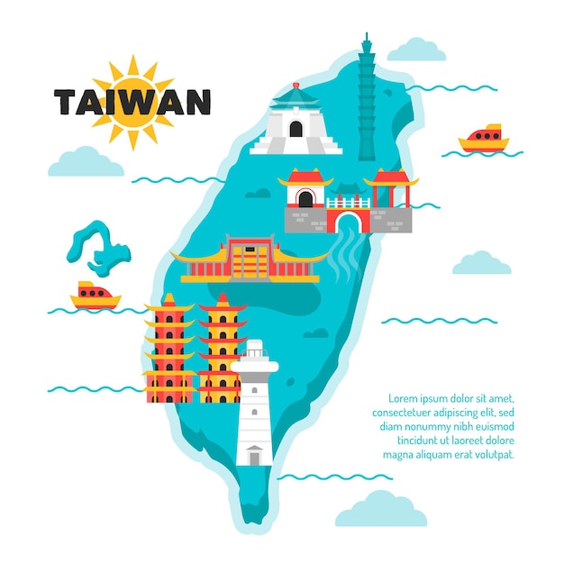 Vector creative taiwan map with different landmarks