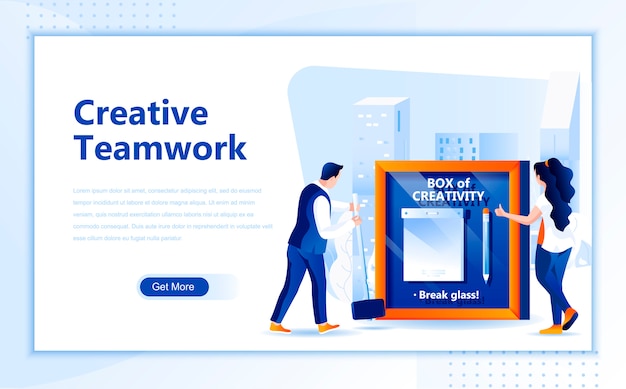 Creative teamwork flat landing page template of homepage