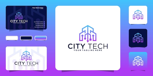 Креативный технологический логотип с дизайном логотипа в стиле линии и вдохновением для визитных карточек