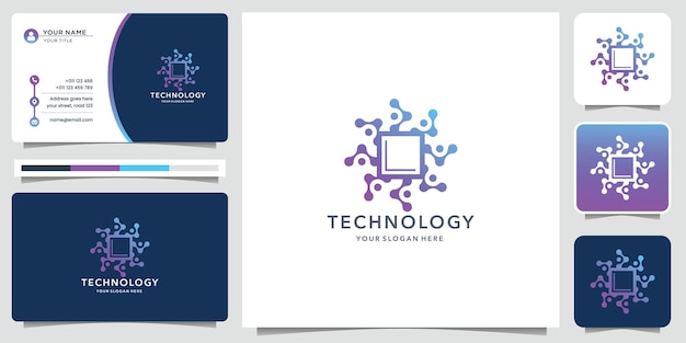 Creative of technology logo chip digital logo abstract dot concept with business card template