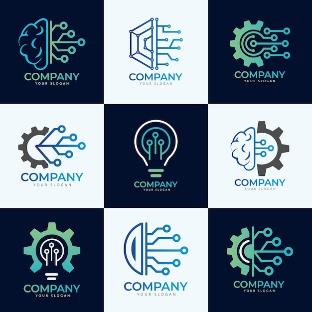 Creative technology logo collection with gradient color premium vector