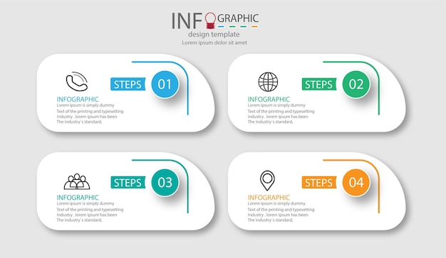 Design infografico modello creativo con linee a 4 passaggi