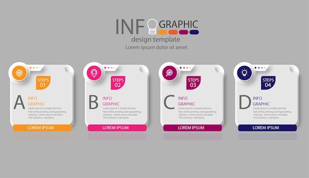 Design infografico modello creativo con linee a 4 passaggi