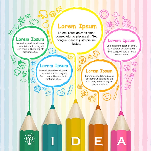 Vector creative template infographic with colorful pencils drawing lines