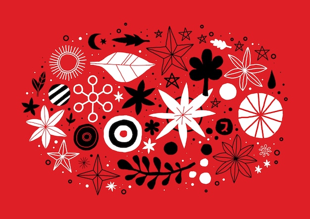 Creative template with flowers and abstract hand drawn elements