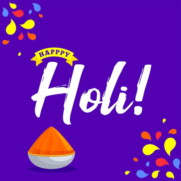 Creative text happy holi on purple background for indian festiva