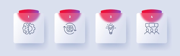 Creative thinking set icon brain gear idea lamp pump your brain team building team work management concept glassmorphism style vector line icon for business and advertising