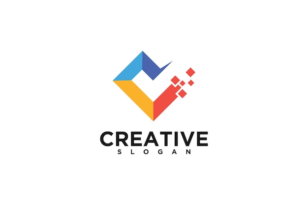 Vector creative tick icon logo with pixel concept