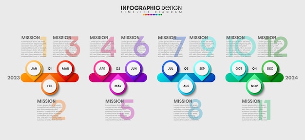 Vector creative timeline presentation for 1 year 12 months infographic timeline design vector