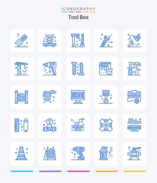 Creative tools 25 blue icon pack such as tool painting construction dye tool