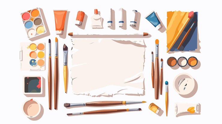 Vector creative tools for art paper oil paint tubes and brushes