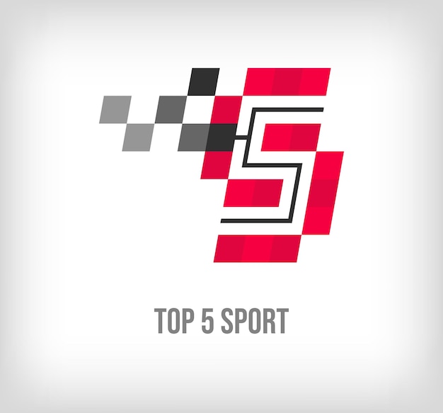 Vettore creative top 5 logo di corse e sport pixel moderno con nuovi colori culturali template alfabeto font