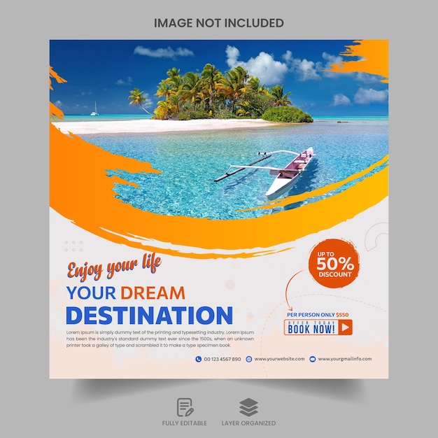 Vettore banner web post sui social media per le vacanze di viaggio creative