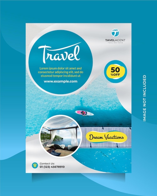 Creative travel sale and tour agency brochure flyer and banner template with modern blue color