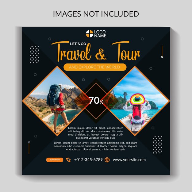 Creative travel tour social media instagram post banner template