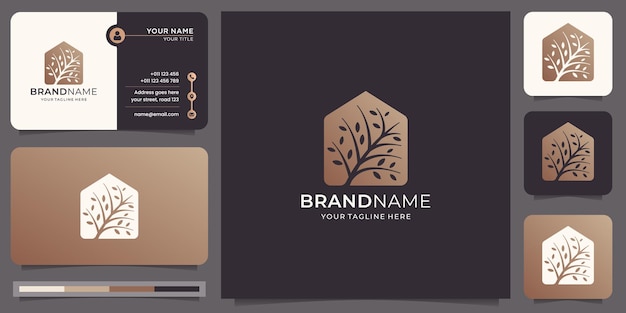 Креативный логотип дерева и шаблон визитной карточки