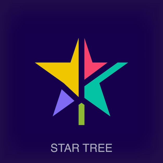 Творческий логотип с комбинацией дерева и звезды Уникально разработанные цветовые переходы
