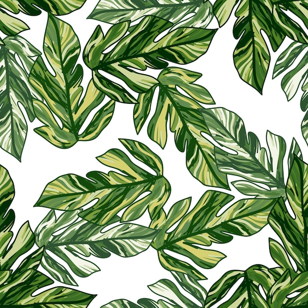 Creative tropical leaves seamless pattern in sketch style Palm leaf endless floral background