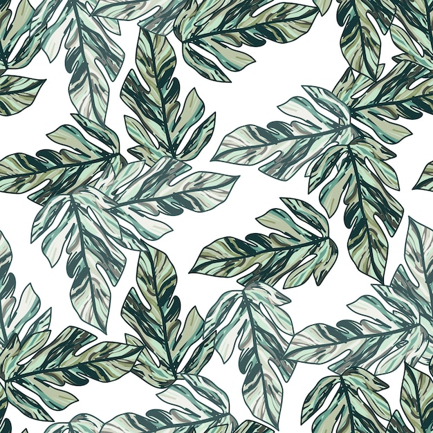 Vector creative tropical leaves seamless pattern in sketch style palm leaf endless floral background