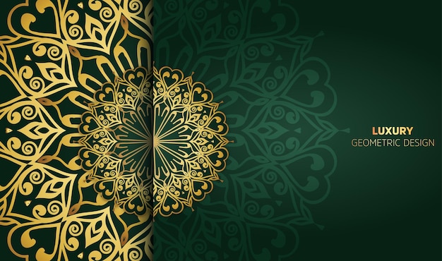 Creative unique green gradient golden colors mandala background design premium vector