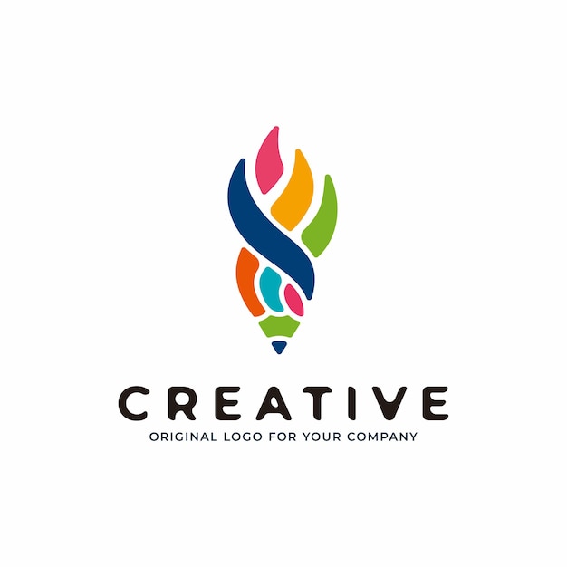 Modello di progettazione di logo di arte matita creativa unica.