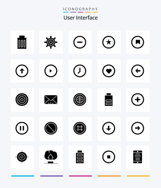 Творческий пользовательский интерфейс 25 Glyph Solid Black icon pack, такой как пользовательский интерфейс плюс интерфейс интерфейса