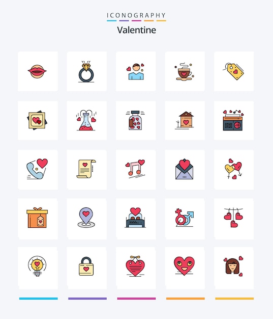 Creative Valentine 25 Line FIlled icon pack Such As tea cup marriage heart avatar