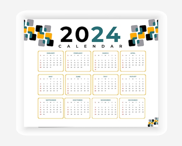 Vector creative vector colorful 2024 english calendar design template