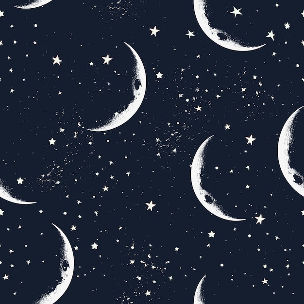 Creative vector hipster seamless pattern with stars and moon