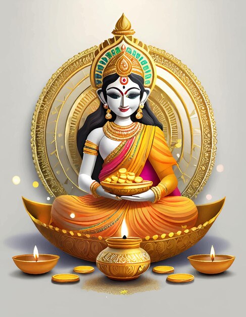 Vector creative vector illustration of indian festival dhanteras festival with goddess laxmi with golden co