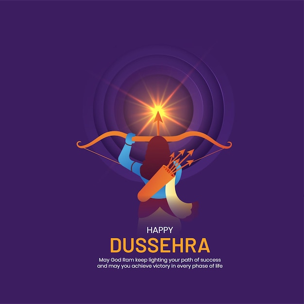 해피 두세라(Happy Dussehra)에 활과 화살을 들고 있는 라마 경(Lord Rama)의 창의적인 벡터 그림