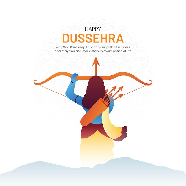 Creative vector illustration of Lord Rama with bow and arrow on Happy Dussehra