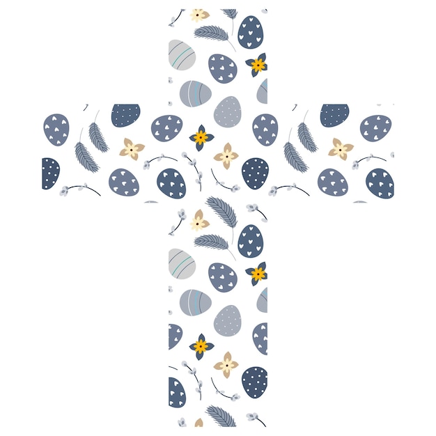 イースター休暇のための卵や植物と宗教的な十字架の創造的なベクトルイラスト