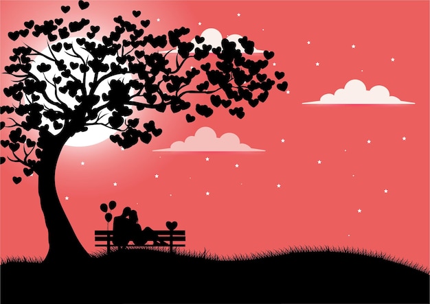 Creative vector illustration of valentine's day background silhouettes coupled  romantic moment