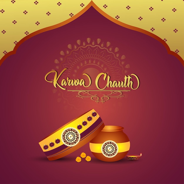 Creative vector kalash happy karwa chauth celebration background