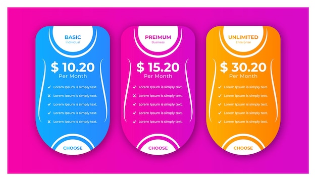 Vector creative vector price table design template