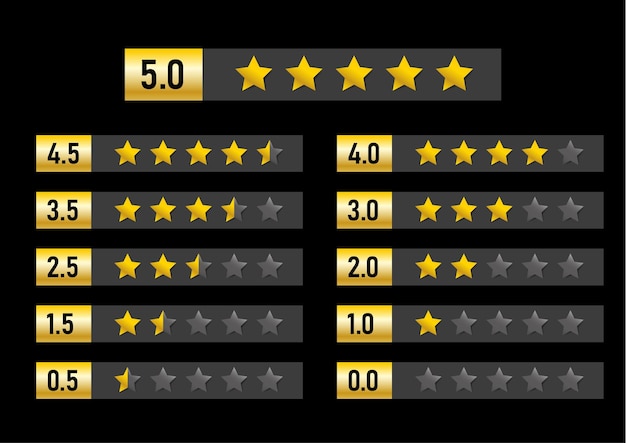 Creative vector set of rating stars in a frame gold and black