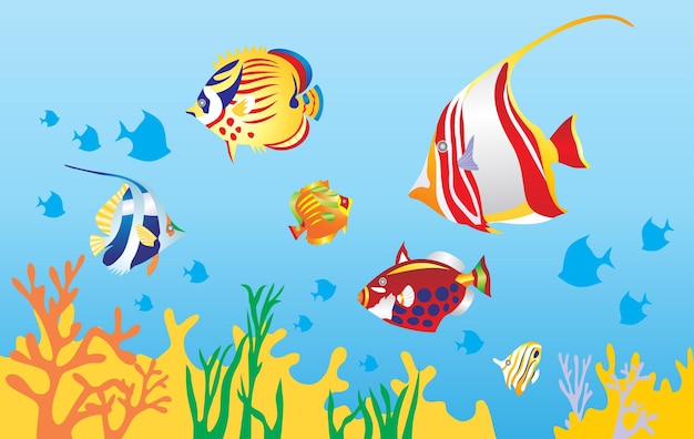 Creative Vector Underwater with Fishes Landscape illustration Design 1