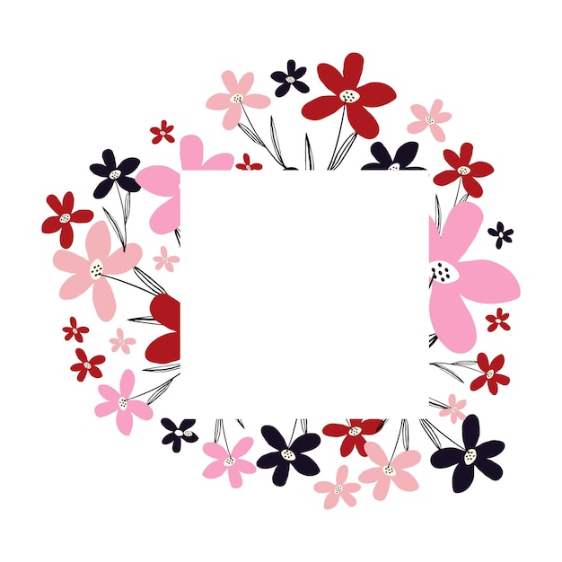 Creative vibrant floral square frame bright frame with wildflowers in juicy colors