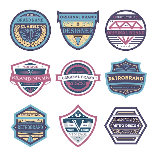 Vector creative vintage brand isolated label set