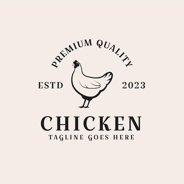Idea creativa dell'illustrazione di concetto di progettazione di logo di azienda agricola del pollo dell'annata
