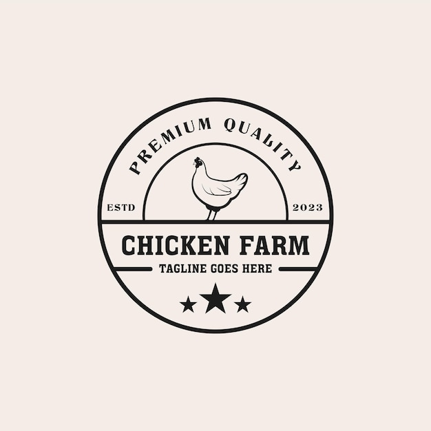 Creative vintage chicken farm logo design concept illustration idea