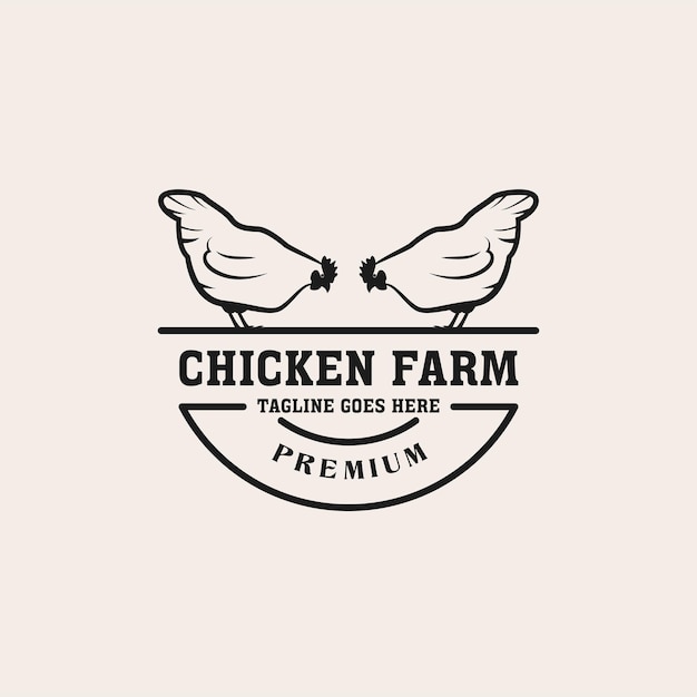 Idea creativa dell'illustrazione di concetto di progettazione di logo di azienda agricola del pollo dell'annata