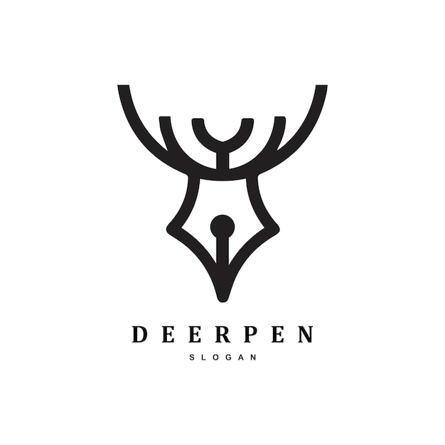 Creative vintage pen with deer horn logo design for your brand or business