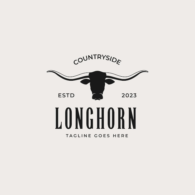 創造的なビンテージ テキサス ロングホーン カントリー ウエスタン ロゴ デザイン コンセプト イラスト アイデア