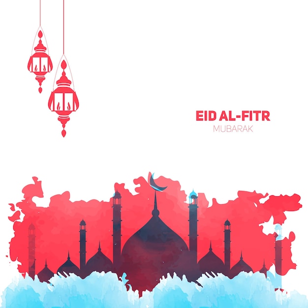 Creative watercolor eid mubarak greeting illustration