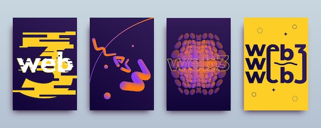 Creative web3 design Concept poster of the development of new technologies on the web Futuristic web3 banner design bold font large typography modern abstract shapes Vector illustration