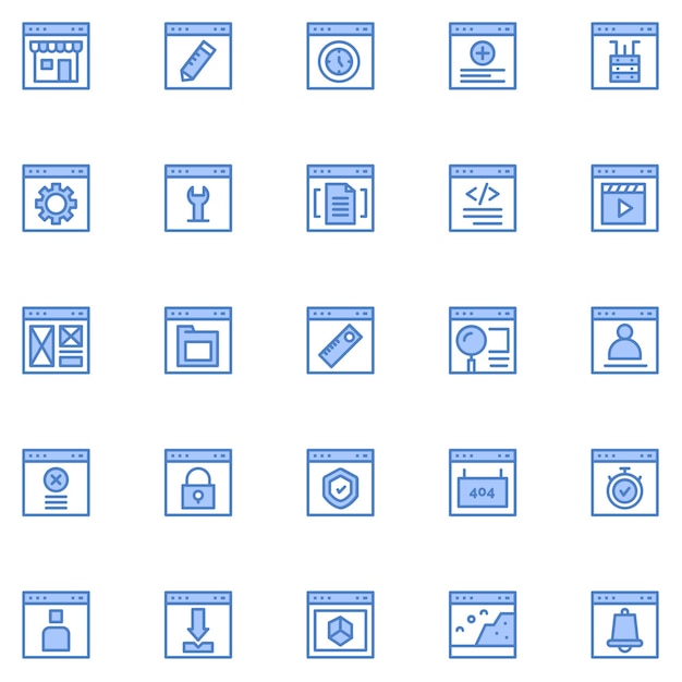 Creative Website Element 25 Blue icon pack Such As website browser education test page