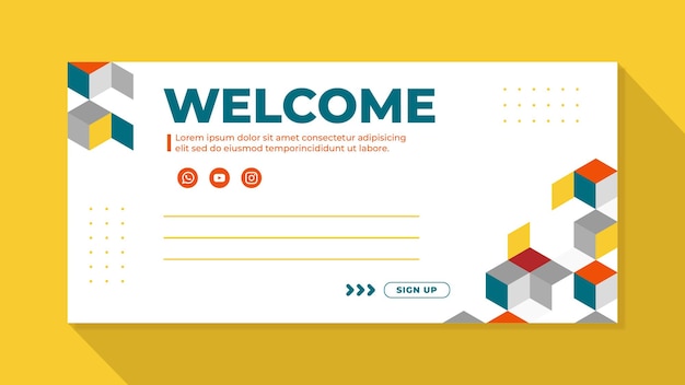 Creative welcome banner with abstract box pattern