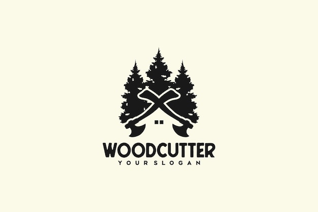 Creative woodcutter logo ax logo pine tree logo cabin logo logo reference for your business